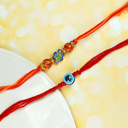Natural Mix Crystal Stone With Evil Eye Band for Brothers 2Pc