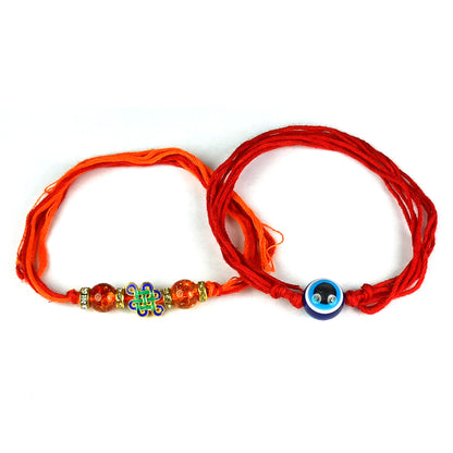 Natural Mix Crystal Stone With Evil Eye Band for Brothers 2Pc