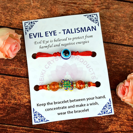Natural Mix Crystal Stone With Evil Eye Band for Brothers 2Pc
