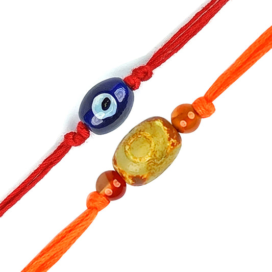 Natural Mix Crystal Stone Evil Eye Charm Band for Brothers 2Pc