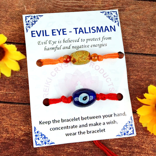 Natural Mix Crystal Stone Evil Eye Charm Band for Brothers 2Pc