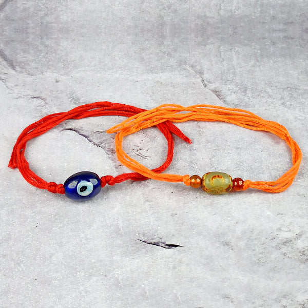 Natural Mix Crystal Stone Evil Eye Charm Band for Brothers 2Pc