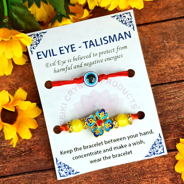 Natural Mix Crystal Stone Evil Eye Flower Charm Band for Brothers 2Pc