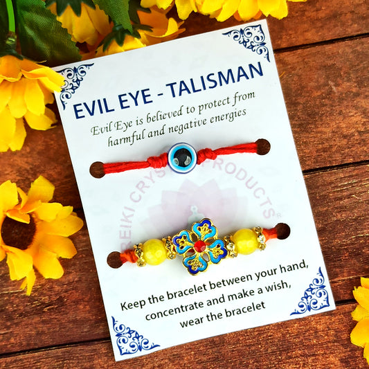 Natural Mix Crystal Stone Evil Eye Flower Charm Band for Brothers 2Pc