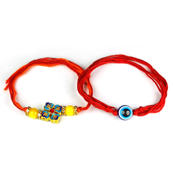 Natural Mix Crystal Stone Evil Eye Flower Charm Band for Brothers 2Pc