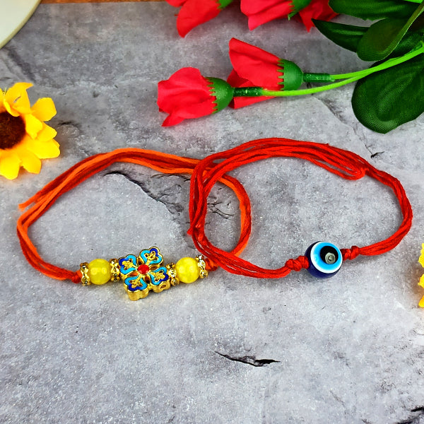 Natural Mix Crystal Stone Evil Eye Flower Charm Band for Brothers 2Pc
