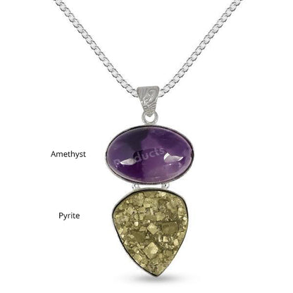 Natural Crystal Stone Pendant - Locket with Metal Chain