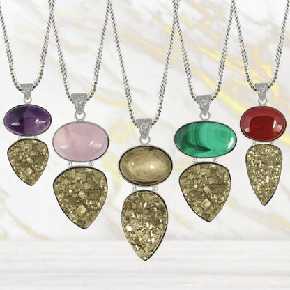 Natural Crystal Stone Pendant - Locket with Metal Chain