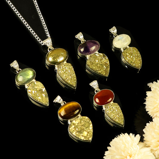Natural Crystal Stone Pendant - Locket with Metal Chain