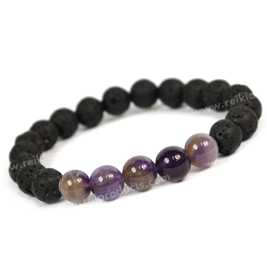 Amethyst With Lava 8mm Beads Bracelet Energized By Reiki Grand Master
