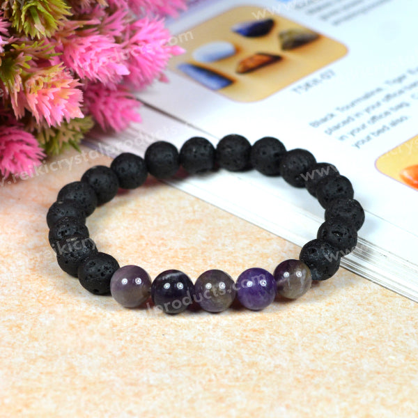 Amethyst With Lava 8mm Beads Bracelet Energized By Reiki Grand Master