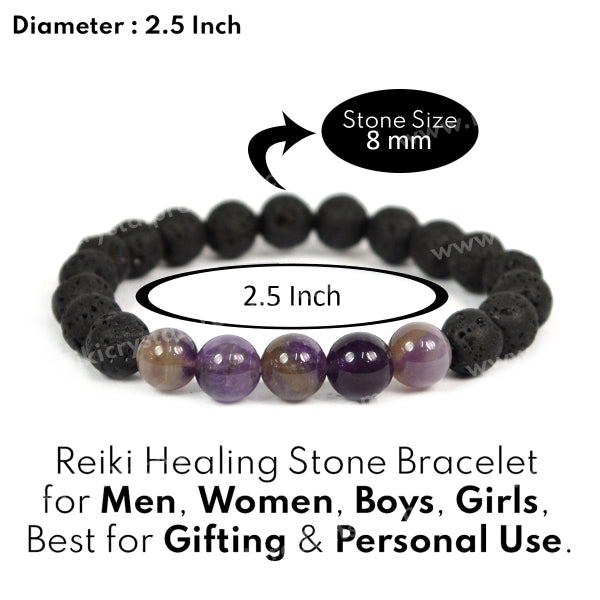 Amethyst With Lava 8mm Beads Bracelet Energized By Reiki Grand Master