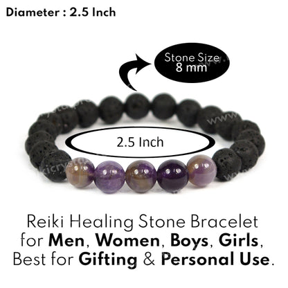 Amethyst With Lava 8mm Beads Bracelet Energized By Reiki Grand Master