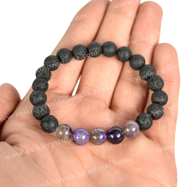Amethyst With Lava 8mm Beads Bracelet Energized By Reiki Grand Master