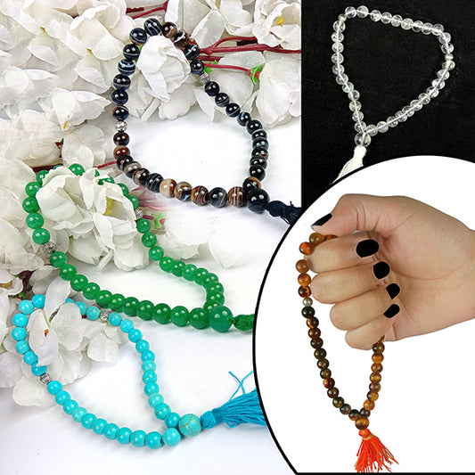 Natural Crystal Stone Tasbeeh Jaap Mala for Prayer 33 Beads 8 mm