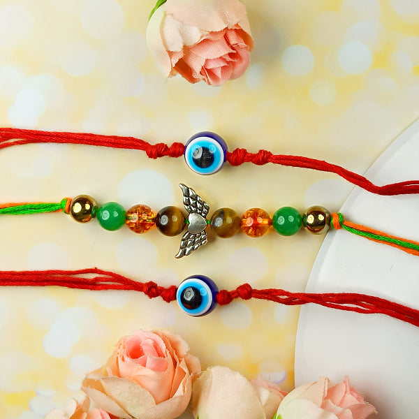 Natural Mix Crystal Stone Butterfly Charm Band for Brothers 3Pc