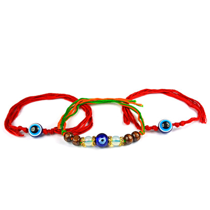 Natural Mix Crystal Stone With Evil Eye Charm Band for Brothers 3 Pc