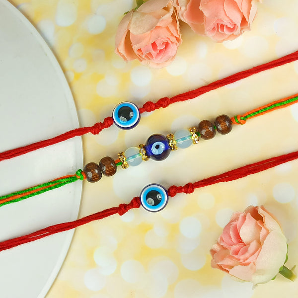 Natural Mix Crystal Stone With Evil Eye Charm Band for Brothers 3 Pc