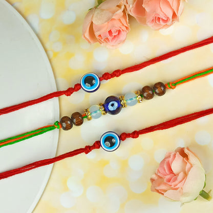 Natural Mix Crystal Stone With Evil Eye Charm Band for Brothers 3 Pc