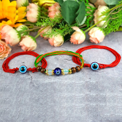 Natural Mix Crystal Stone With Evil Eye Charm Band for Brothers 3 Pc
