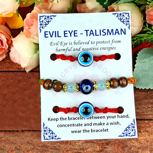 Natural Mix Crystal Stone With Evil Eye Charm Band for Brothers 3 Pc