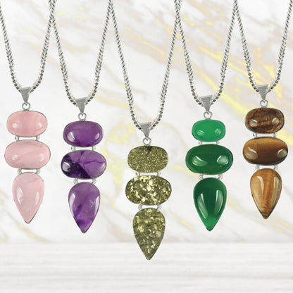 Natural Crystal Stone Pendant - Locket with Metal Chain