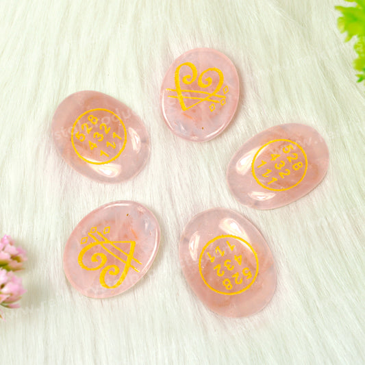 Rose Quartz Switch Word & Love Zibu Symbol of Prosperity Cabochon Pack of Combo 5 pc
