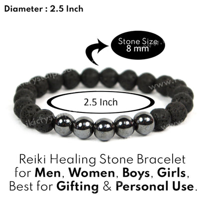 Hematite With Lava 8mm Beads Bracelet Energized By Reiki Grand Master