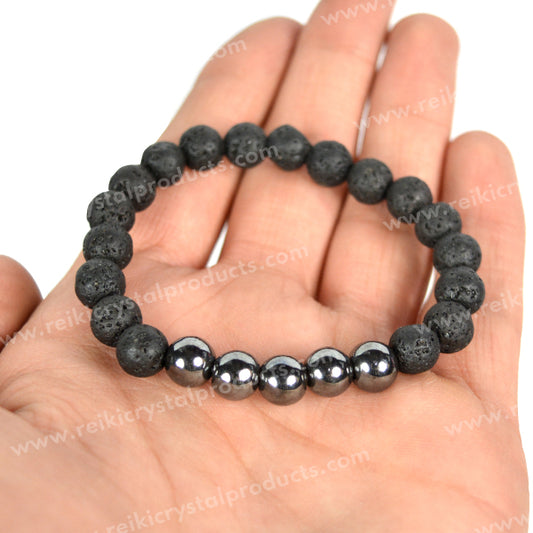 Hematite With Lava 8mm Beads Bracelet Energized By Reiki Grand Master