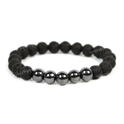 Hematite With Lava 8mm Beads Bracelet Energized By Reiki Grand Master