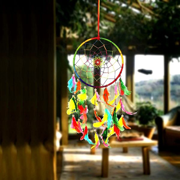 Round Multicolor Dream Catcher Wall Hanging for Positive Energy