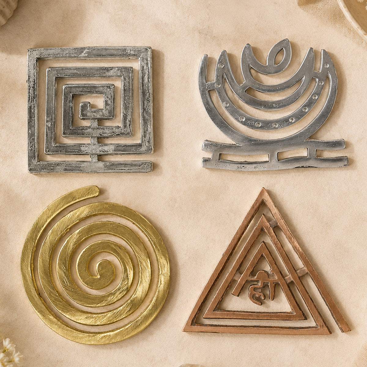 4 Direction Helix Vastu Tool Combo | Lead SW, Copper SE, Aluminium NE & Brass NW Helix | Premium Metal Vastu Accessories for Home, Office & Commercial Spaces