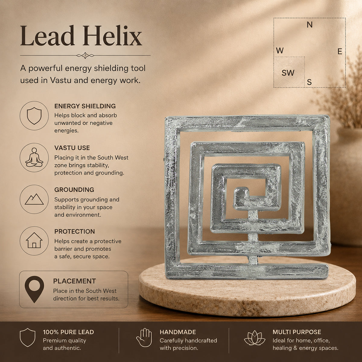 4 Direction Helix Vastu Tool Combo | Lead SW, Copper SE, Aluminium NE & Brass NW Helix | Premium Metal Vastu Accessories for Home, Office & Commercial Spaces 15 cm Set of 4