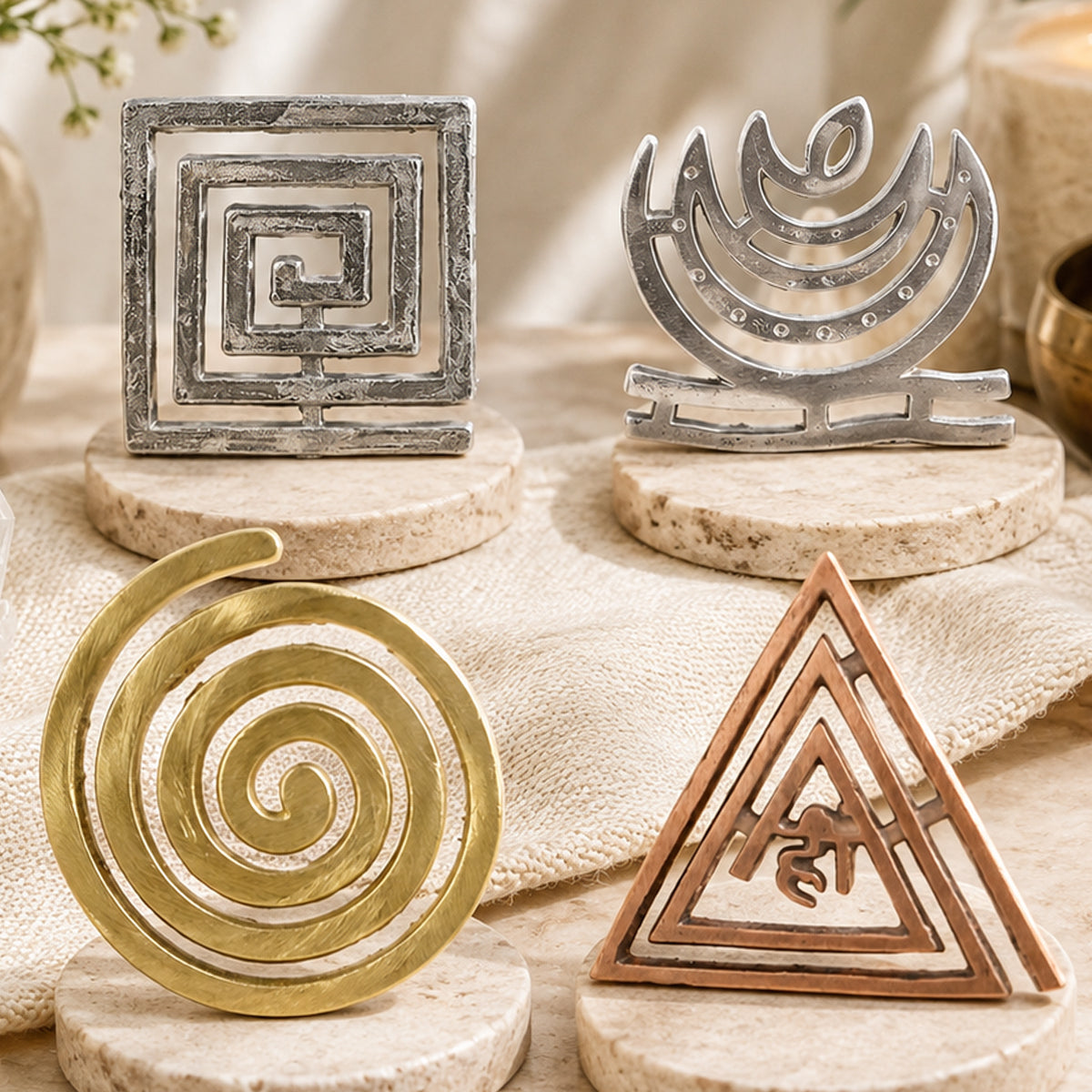 4 Direction Helix Vastu Tool Combo | Lead SW, Copper SE, Aluminium NE & Brass NW Helix | Premium Metal Vastu Accessories for Home, Office & Commercial Spaces | 15 cm | Set of 4