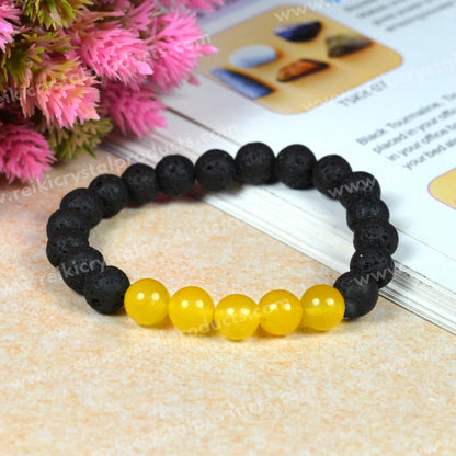 Natural Lava with Mix Semi Precious Stone 8 mm Beads Bracelet Charged By Reiki Grand Master
