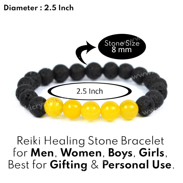 Yellow Jade With Lava 8mm Beads Bracelet Energized By Reiki Grand Master