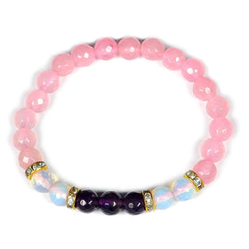 Rose Quartz Amethyst Opalite Combination 8 mm Bead Bracelet