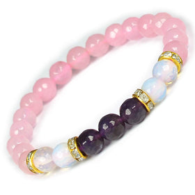 Rose Quartz Amethyst Opalite Combination 8 mm Bead Bracelet