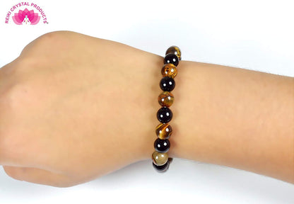 Tiger Eye with Black Tourmaline Combination 8 mm Bead Bracelet