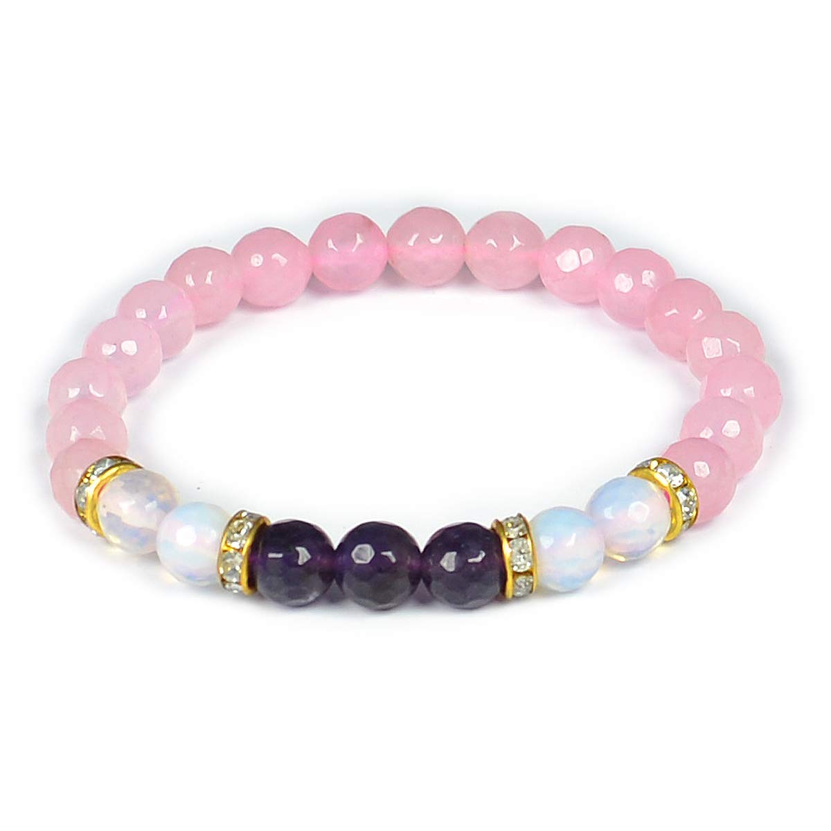 Rose Quartz Amethyst Opalite Combination 8 mm Bead Bracelet