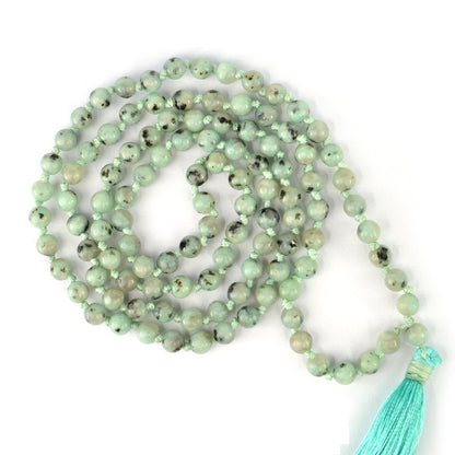 Kiwi Moonstone Crystal Mala | Natural Healing Gemstone Necklace for Balance & Intuition
