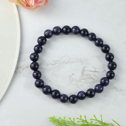 Goldstone Blue 8 mm Round Bead Bracelet