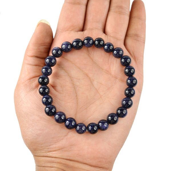 Goldstone Blue 8 mm Round Bead Bracelet