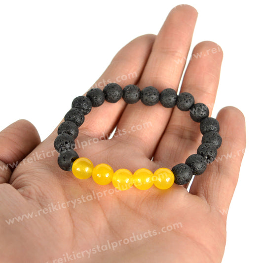 Yellow Jade With Lava 8mm Beads Bracelet Energized By Reiki Grand Master