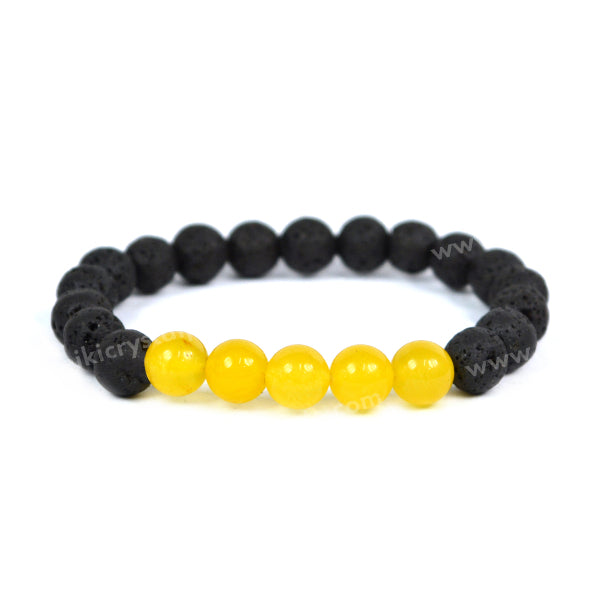 Yellow Jade With Lava 8mm Beads Bracelet Energized By Reiki Grand Master