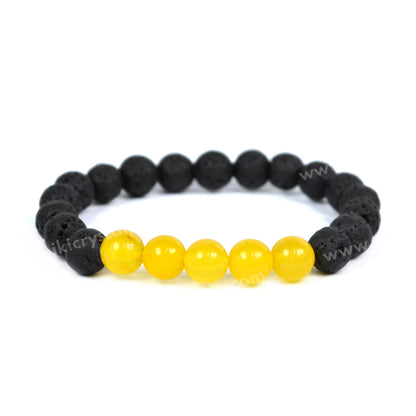 Yellow Jade With Lava 8mm Beads Bracelet Energized By Reiki Grand Master