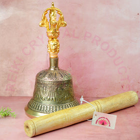 Tibetan Brass Meditation Bell 12.7 cm (5 Inch) with Wooden Stick | Buddhist Prayer Bell for Reiki, Yoga & Sound Therapy