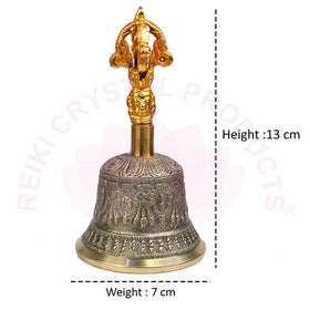 Tibetan Brass Meditation Bell 12.7 cm (5 Inch) with Wooden Stick | Buddhist Prayer Bell for Reiki, Yoga & Sound Therapy