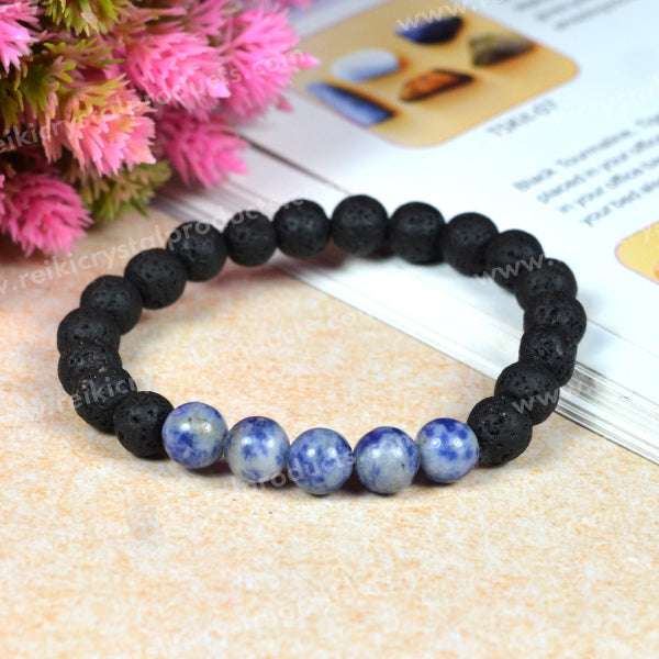 Natural Lava with Mix Semi Precious Stone 8 mm Beads Bracelet Charged By Reiki Grand Master