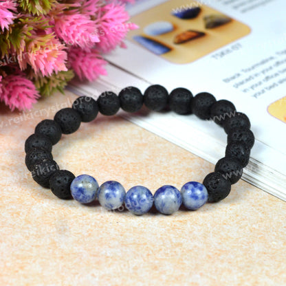 Natural Lava with Mix Semi Precious Stone 8 mm Beads Bracelet Charged By Reiki Grand Master